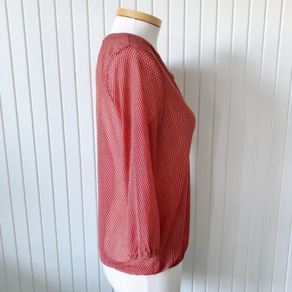 The Limited Orange Red Pattern Blouse Top 70s Look See-Through 3/4 Sleeve Sz XS - Picture 7 of 13